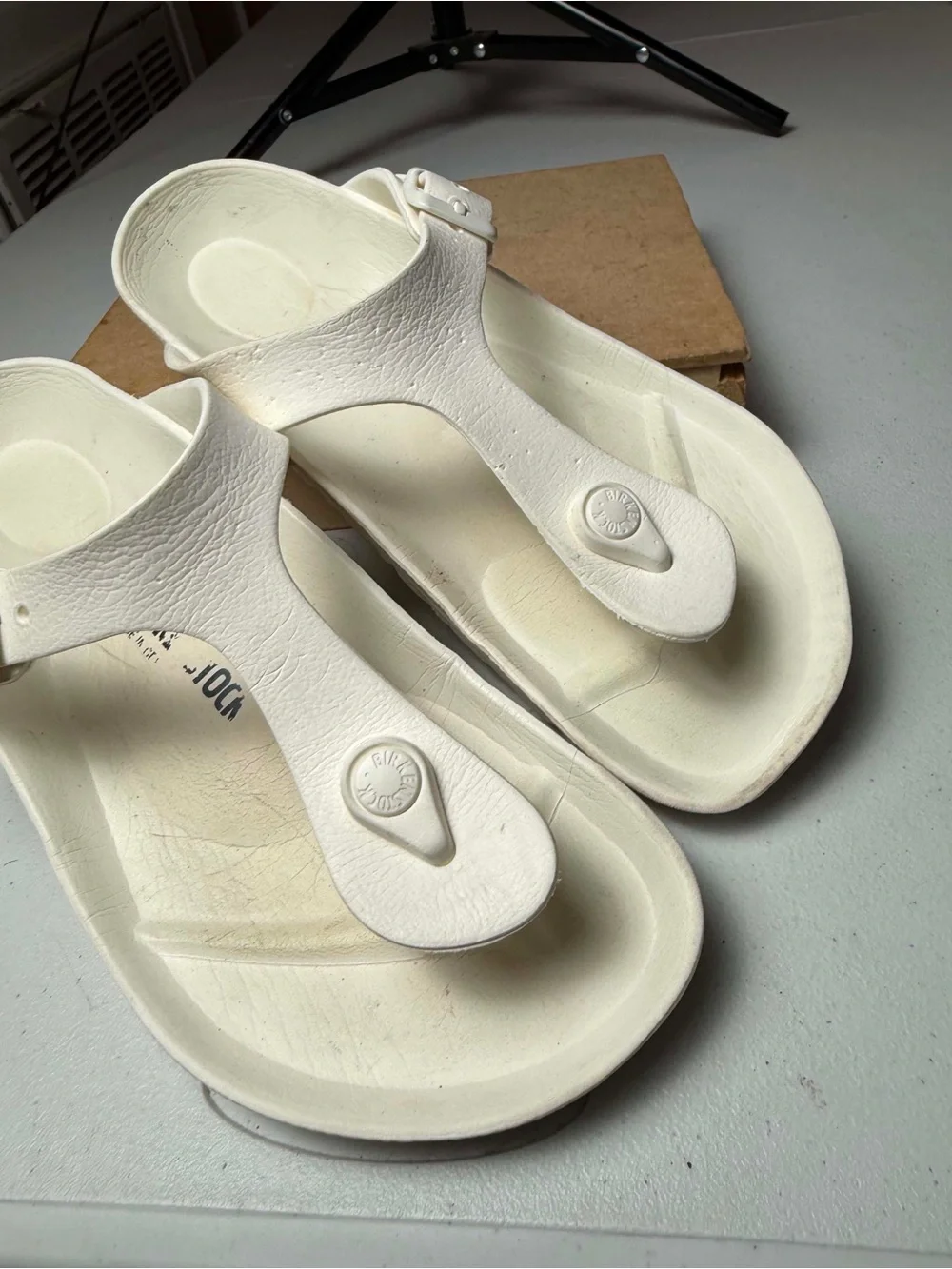 Birkenstock White EVA Thong Sandals with Adjustable Buckle - Picture 5 of 12